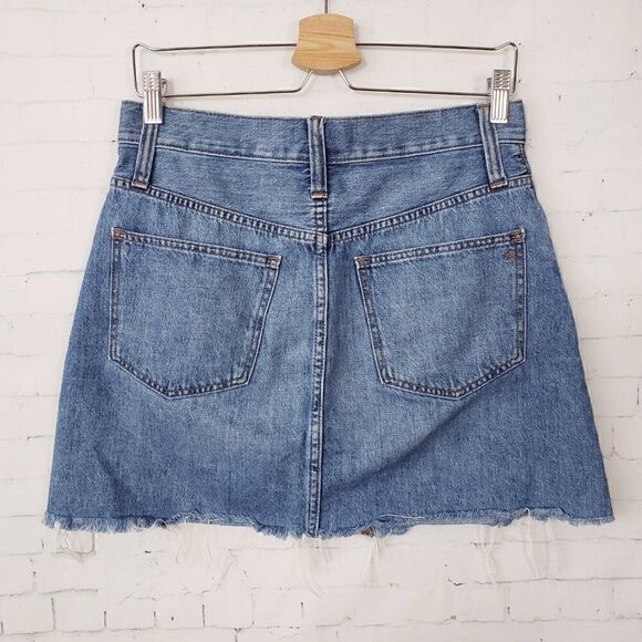 Madewell Rigid Denim A-Line Mini Skirt Size 27 Waist 100% Cotton Festival Beach - Picture 4 of 7